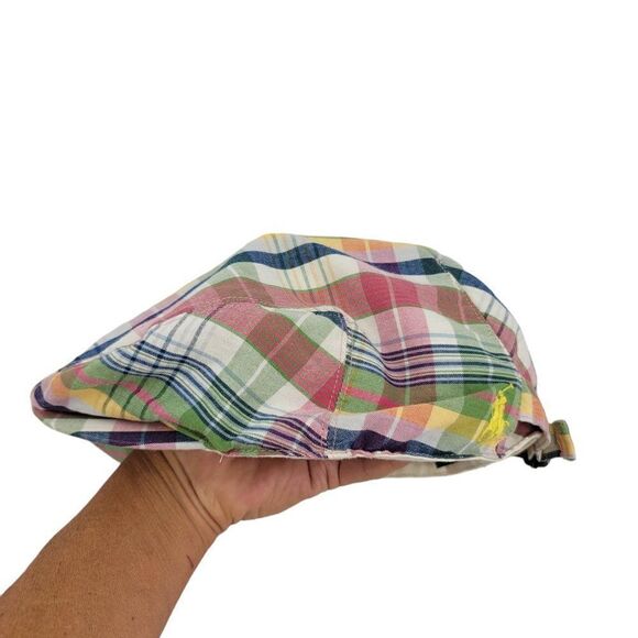 Vtg 80's Polo by Ralph Lauren Hat Madras Plaid Multicolor Driving Cabbie Golf - Picture 9 of 13